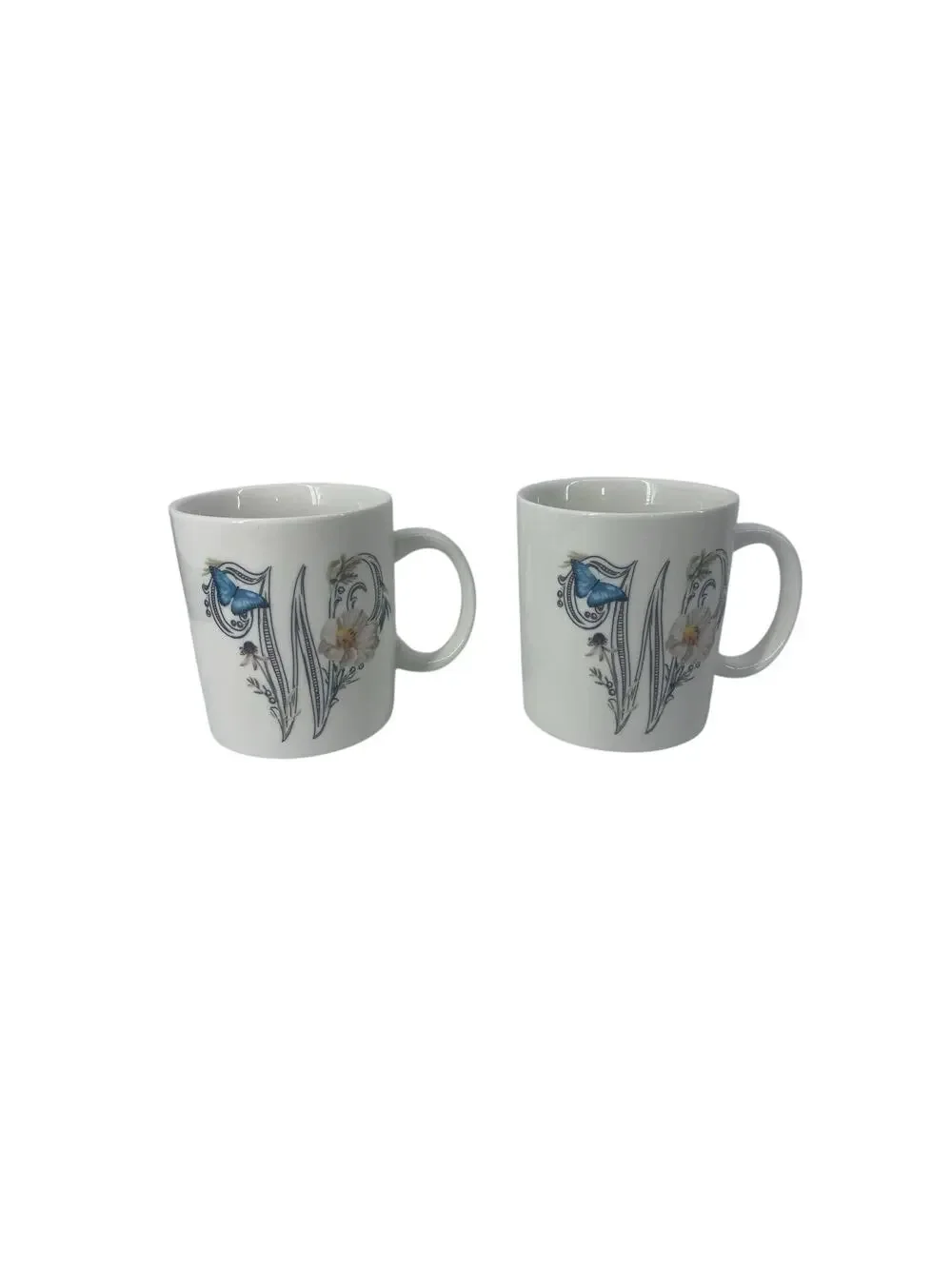 2 Mugs Monique Lhuillier Pottery Barn Tuileries Coffee Initial W Floral